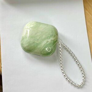 Green Marble Style Earbud Case with Strap